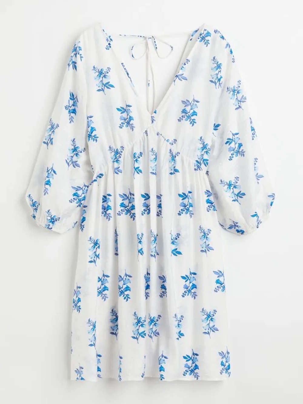H&M Blue Floral Empire Waist Swimsuit Cover-Up Dress M/L
